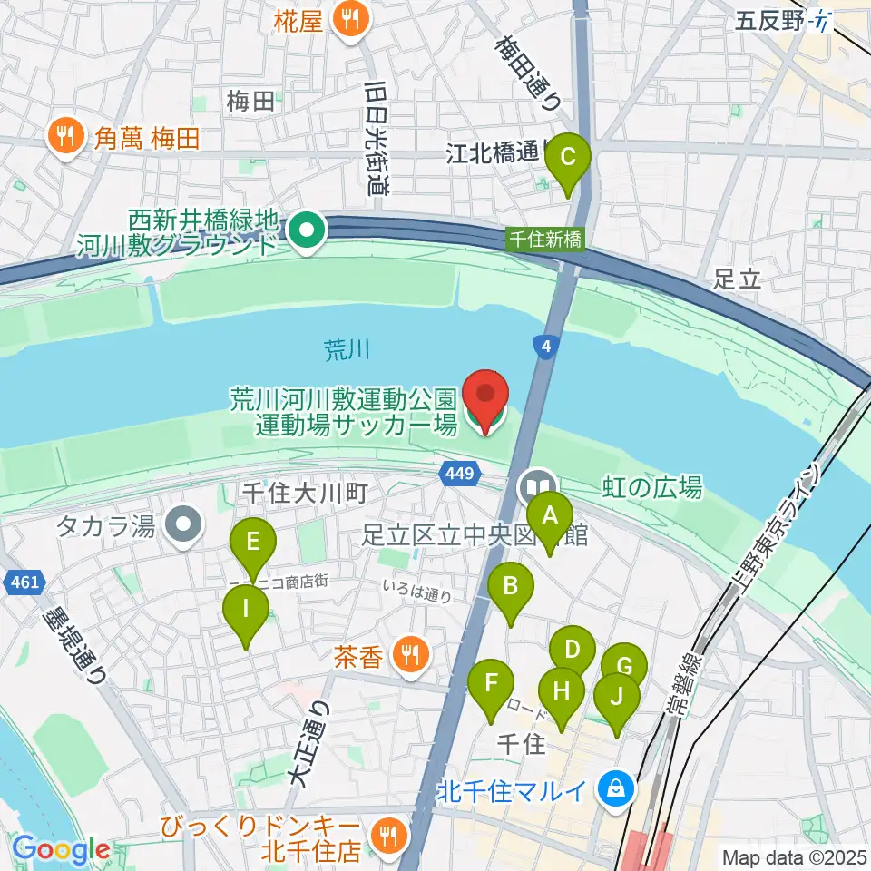 荒川河川敷運動公園サッカー場周辺のホテル一覧地図