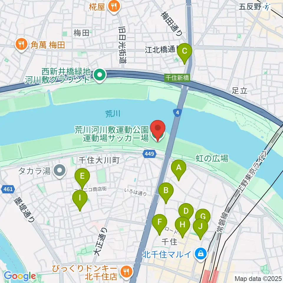 荒川河川敷運動公園サッカー場周辺のホテル一覧地図