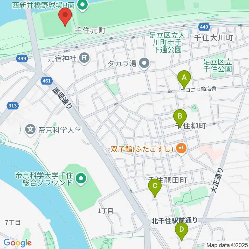 西新井橋野球場周辺のホテル一覧地図