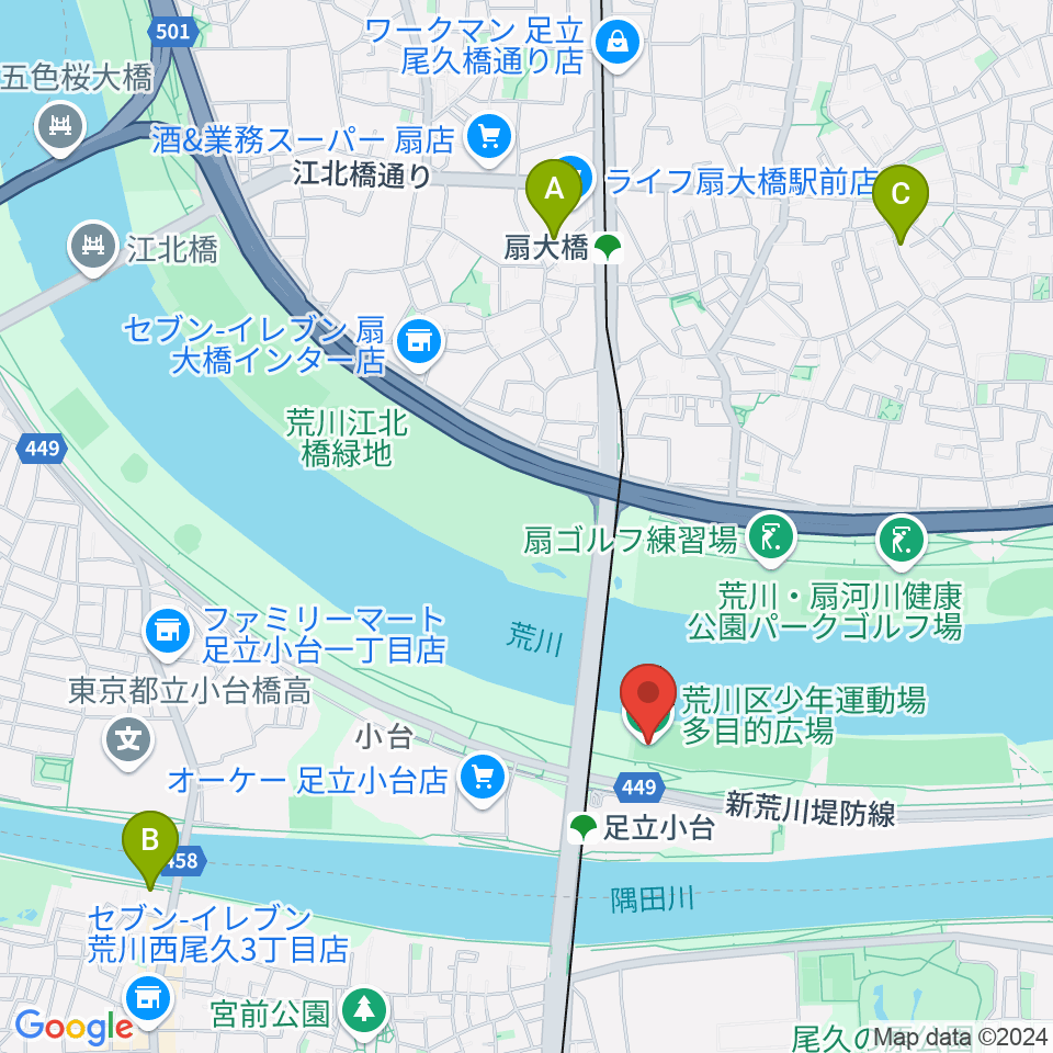 荒川区少年運動場多目的広場周辺のホテル一覧地図