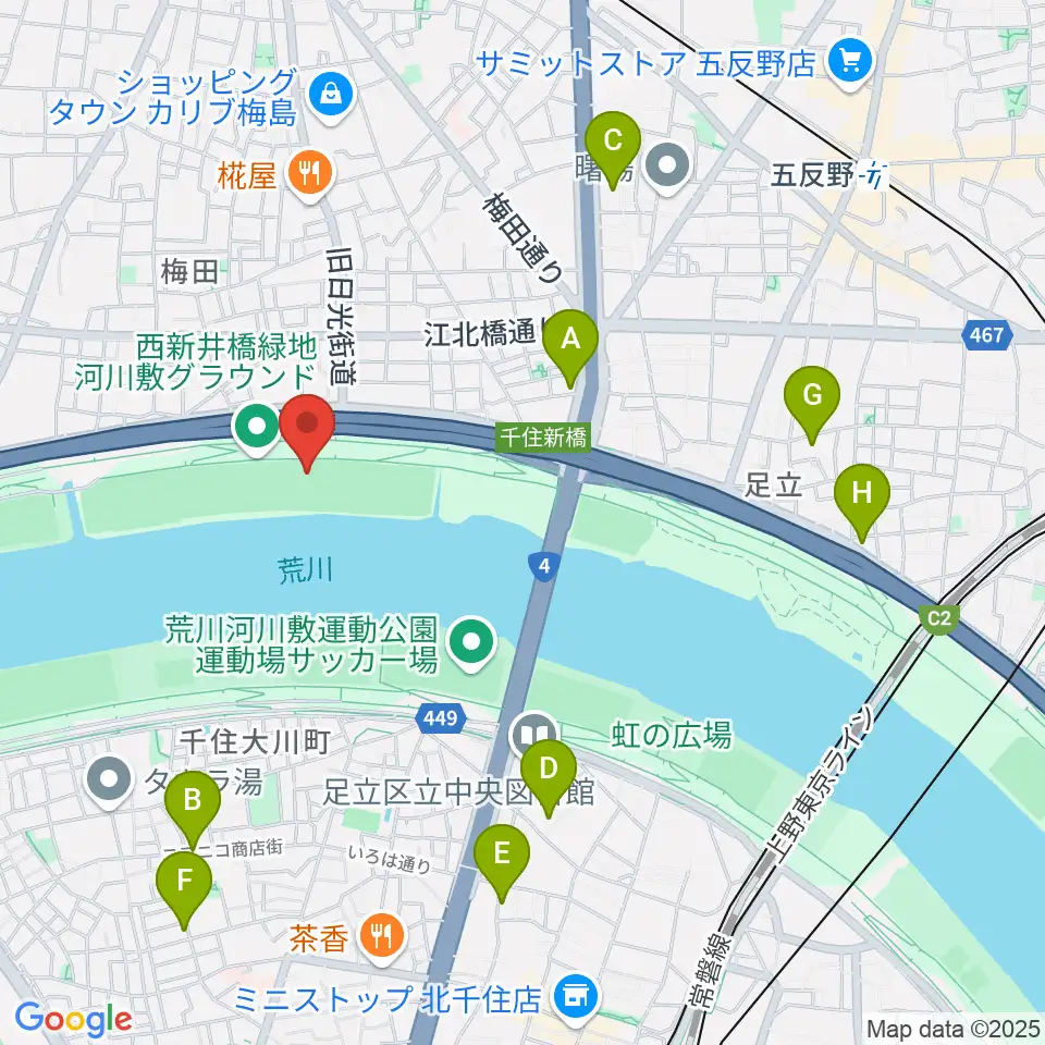 西新井橋緑地野球場周辺のホテル一覧地図