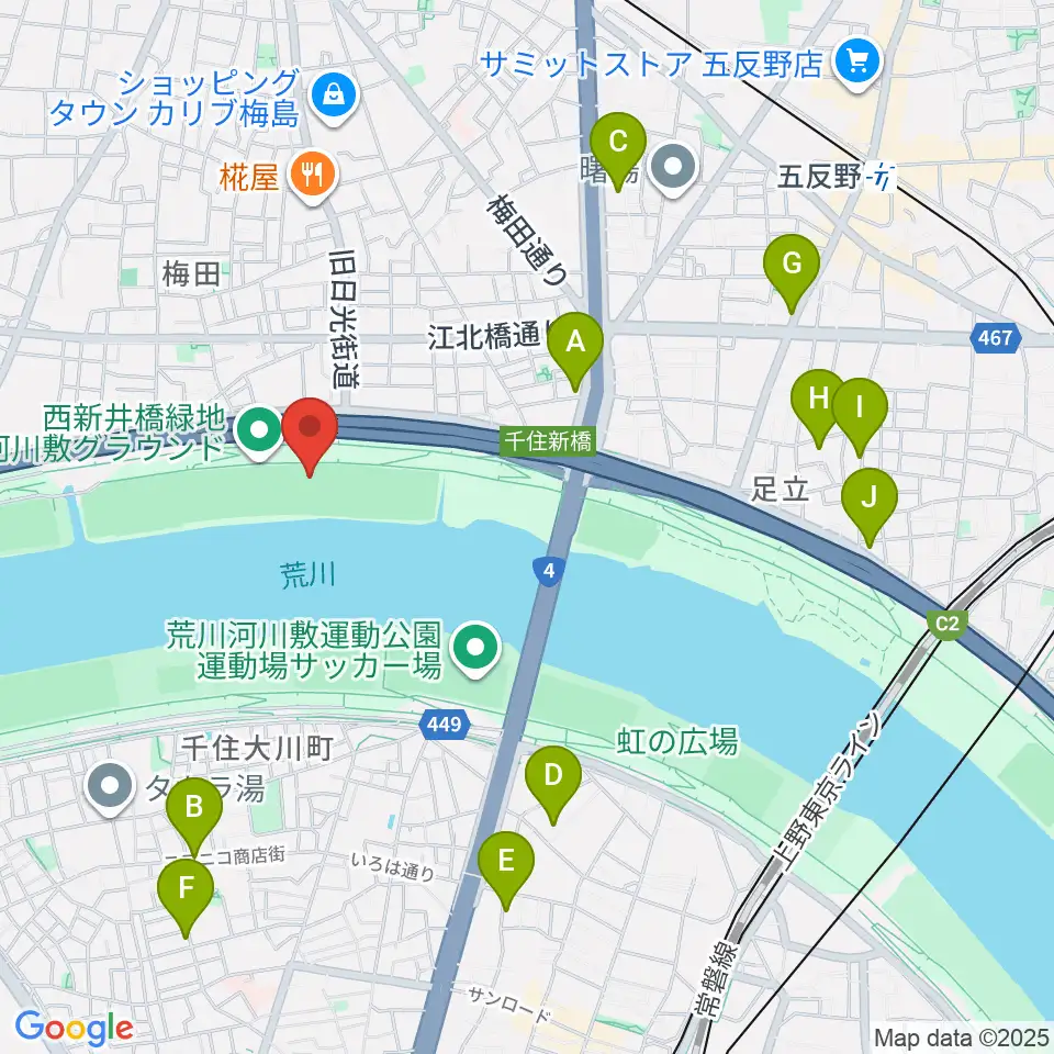 西新井橋緑地野球場周辺のホテル一覧地図