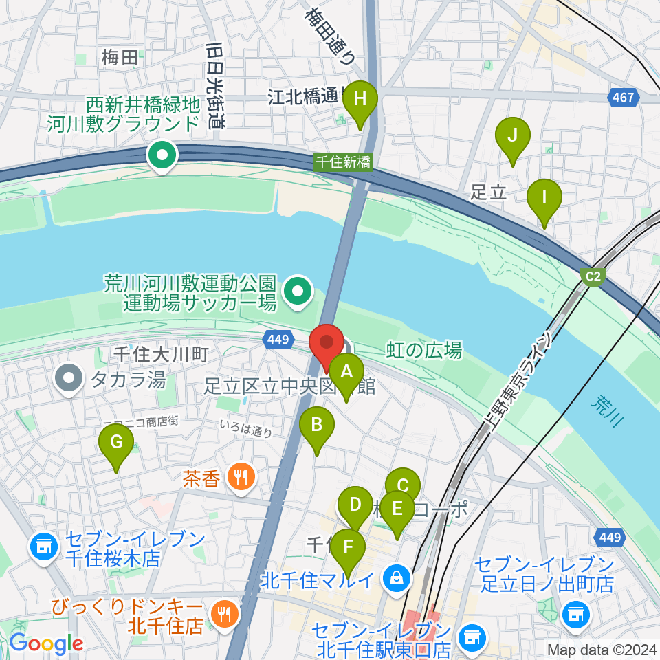 足立区生涯学習センター周辺のホテル一覧地図