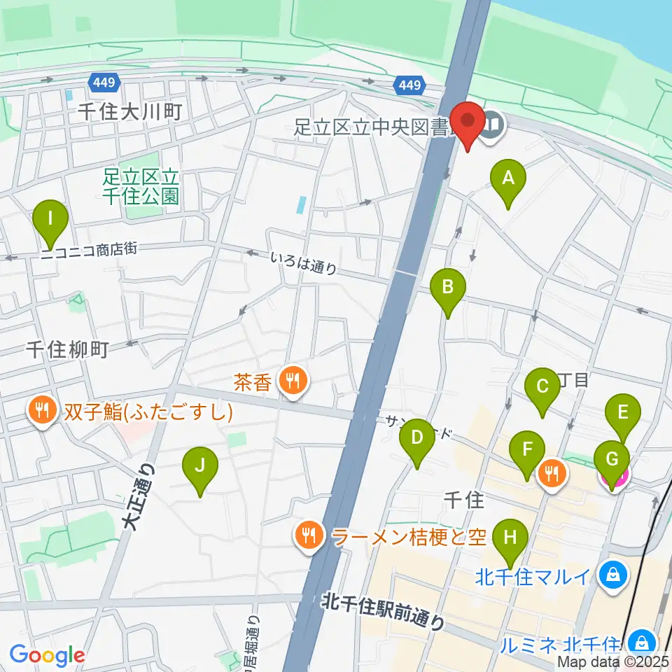 足立区生涯学習センター周辺のホテル一覧地図