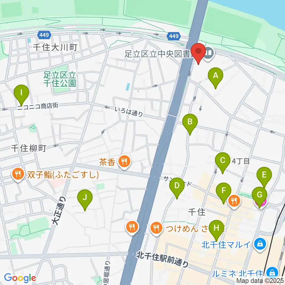 足立区生涯学習センター周辺のホテル一覧地図
