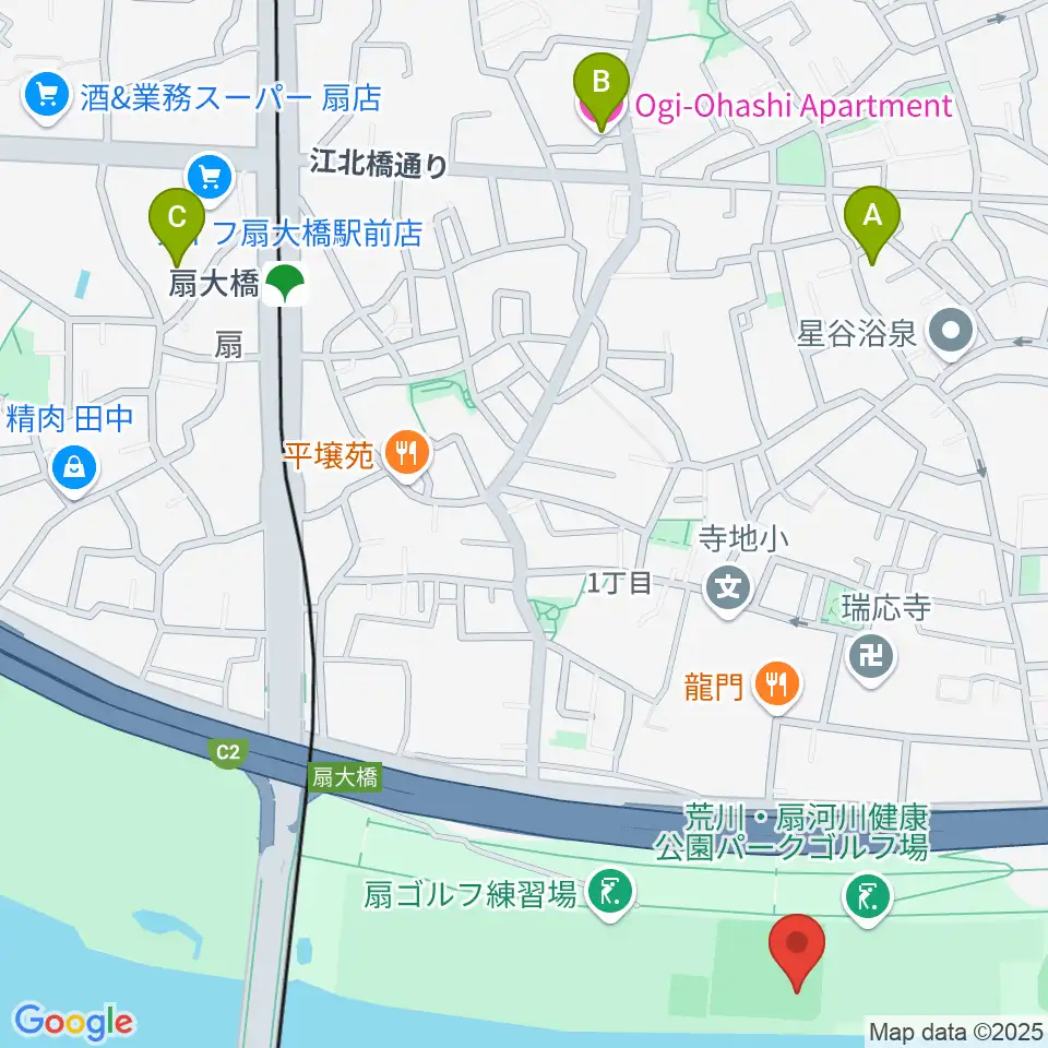 荒川・扇河川健康公園軟式野球場周辺のホテル一覧地図