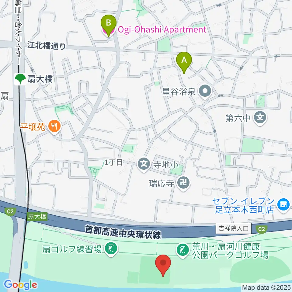 荒川・扇河川健康公園軟式野球場周辺のホテル一覧地図