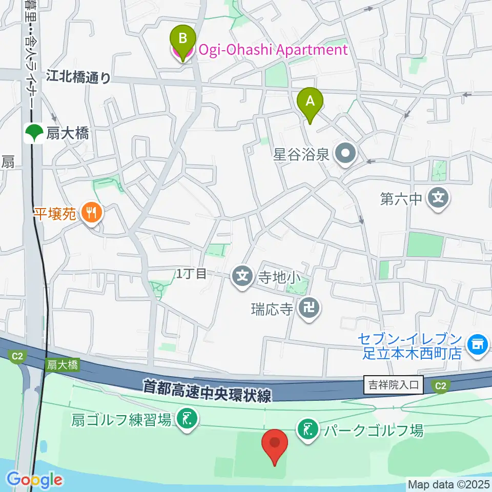 荒川・扇河川健康公園軟式野球場周辺のホテル一覧地図