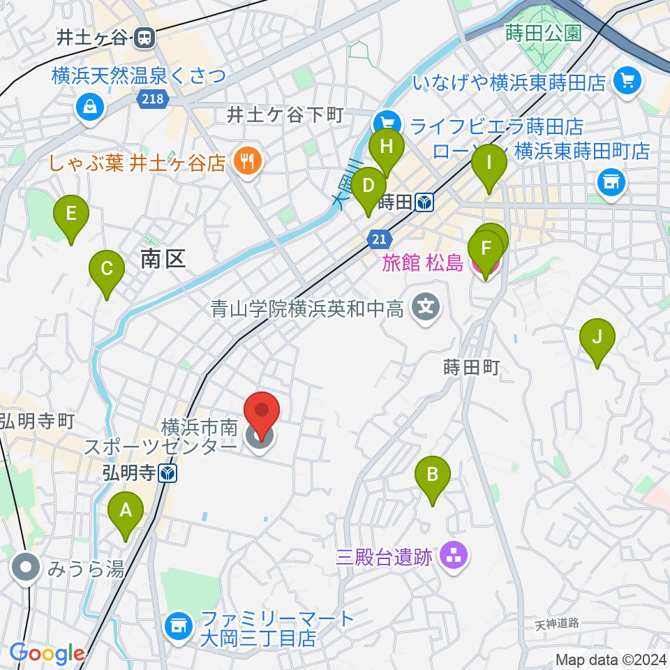 横浜市南スポーツセンター周辺のホテル一覧地図