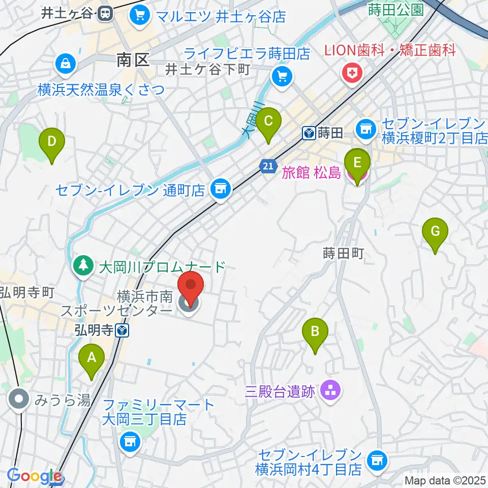 横浜市南スポーツセンター周辺のホテル一覧地図
