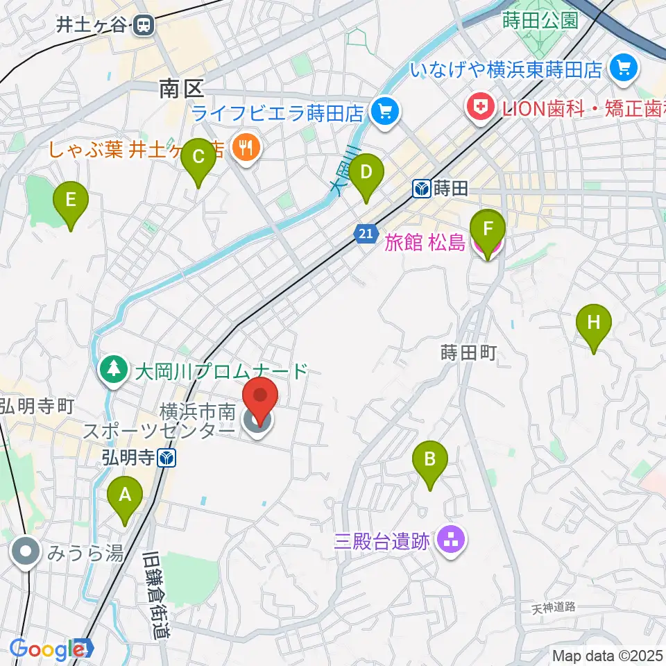 横浜市南スポーツセンター周辺のホテル一覧地図