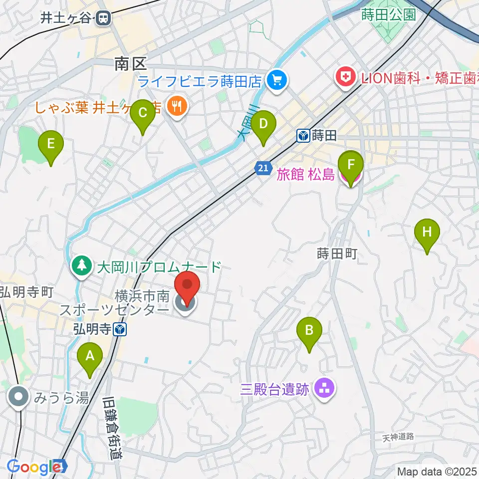 横浜市南スポーツセンター周辺のホテル一覧地図