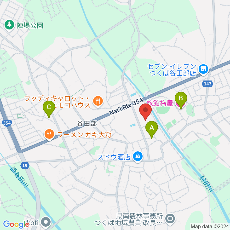 つくば市谷田部総合体育館周辺のホテル一覧地図