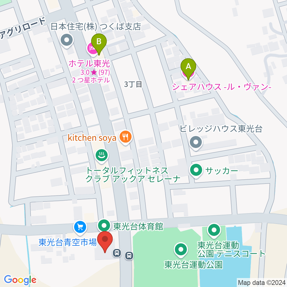 つくば市東光台体育館周辺のホテル一覧地図