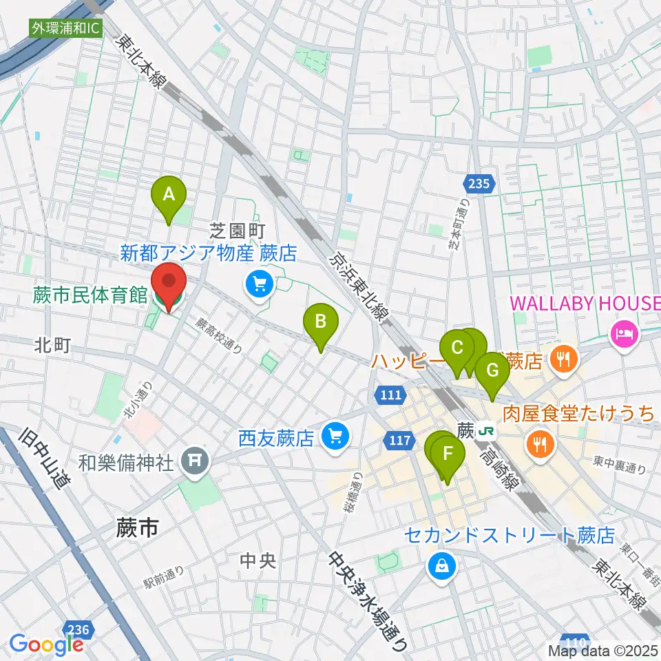 蕨市民体育館周辺のホテル一覧地図