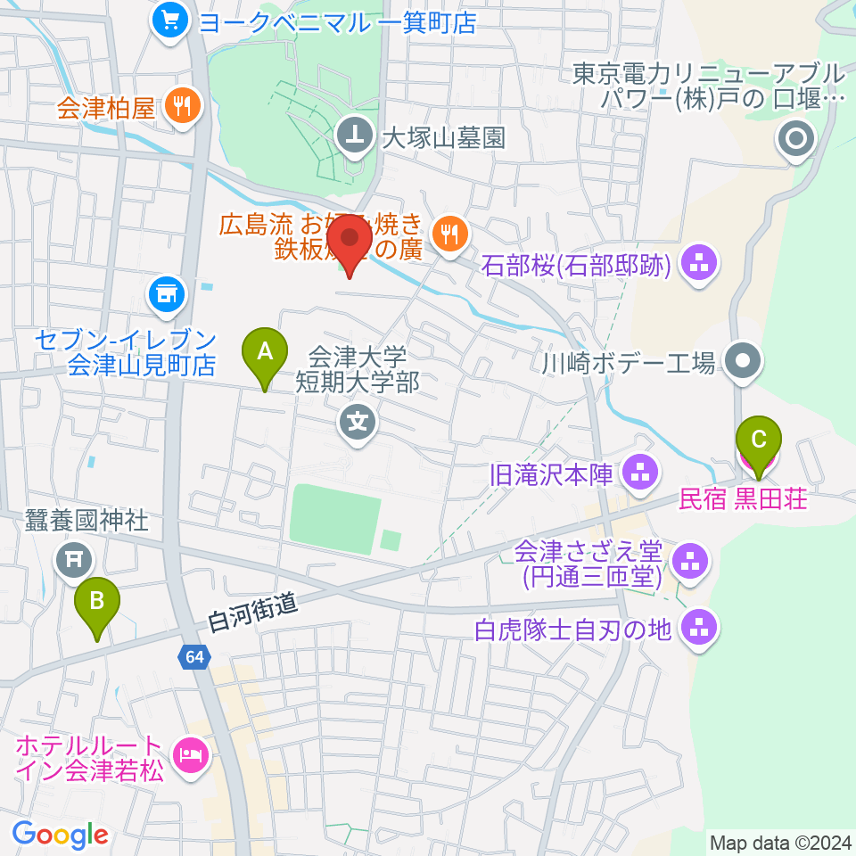 会津若松市ふれあい体育館周辺のホテル一覧地図