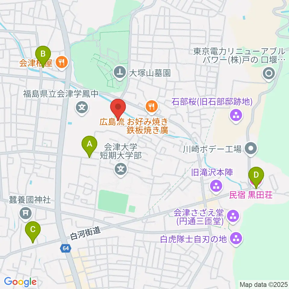 会津若松市ふれあい体育館周辺のホテル一覧地図