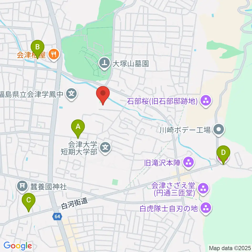 会津若松市ふれあい体育館周辺のホテル一覧地図