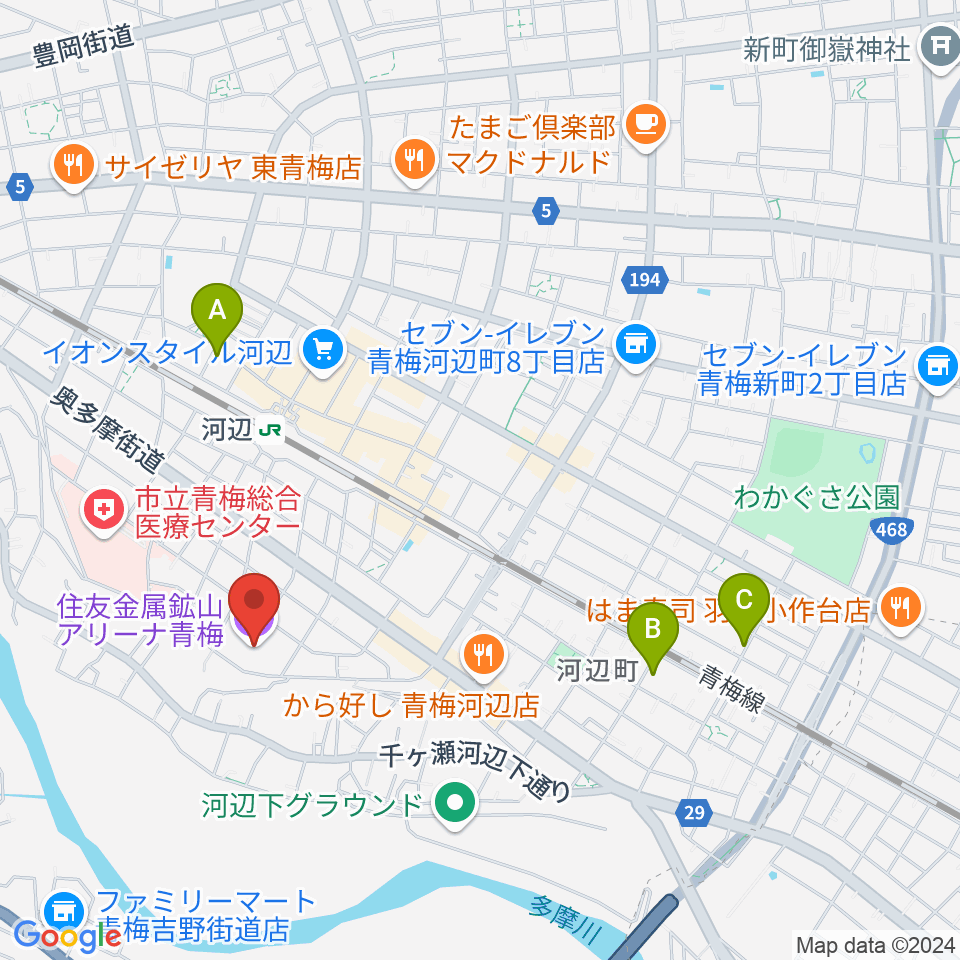 住友金属鉱山アリーナ青梅周辺のホテル一覧地図