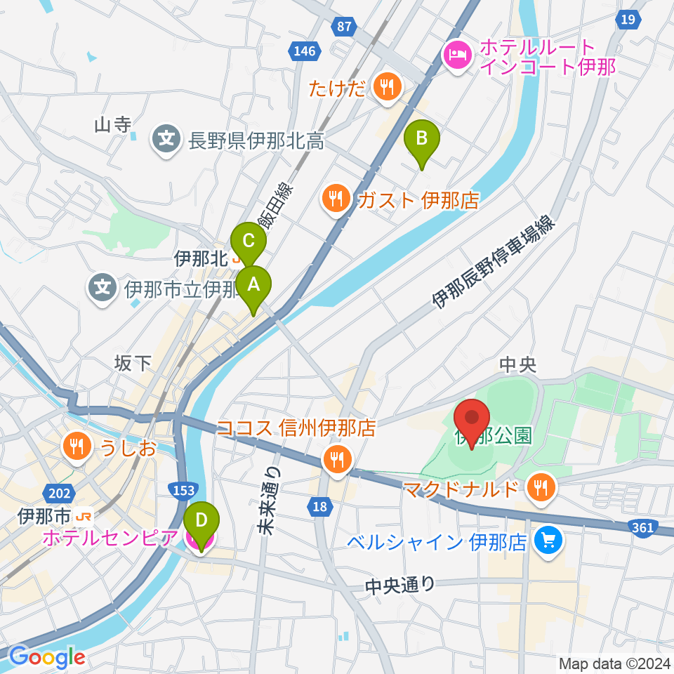 伊那ニッパツ野球場周辺のホテル一覧地図