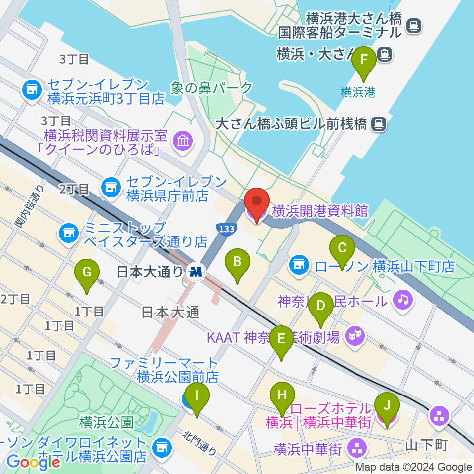 横浜開港資料館周辺のホテル一覧地図