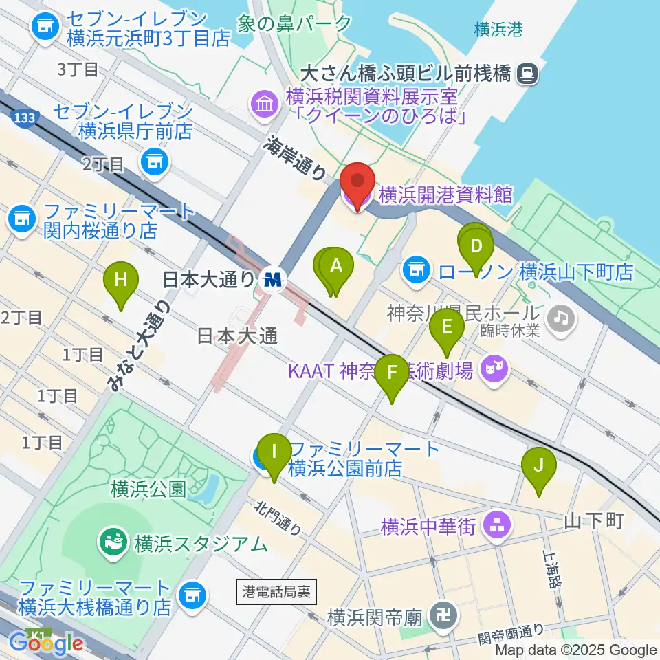 横浜開港資料館周辺のホテル一覧地図