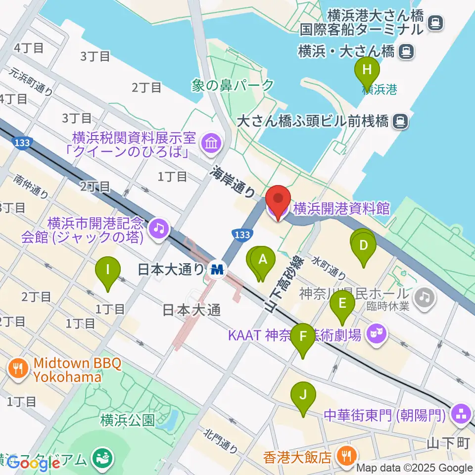 横浜開港資料館周辺のホテル一覧地図