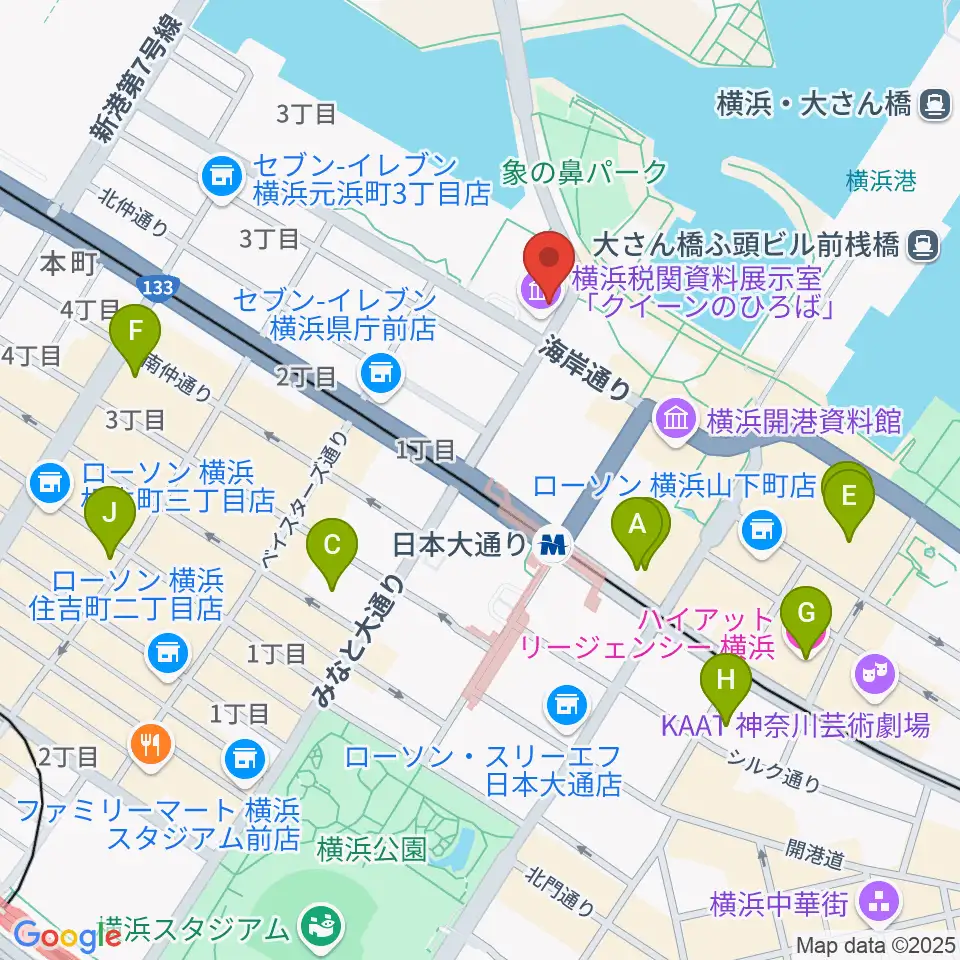 横浜税関資料展示室クイーンのひろば周辺のホテル一覧地図