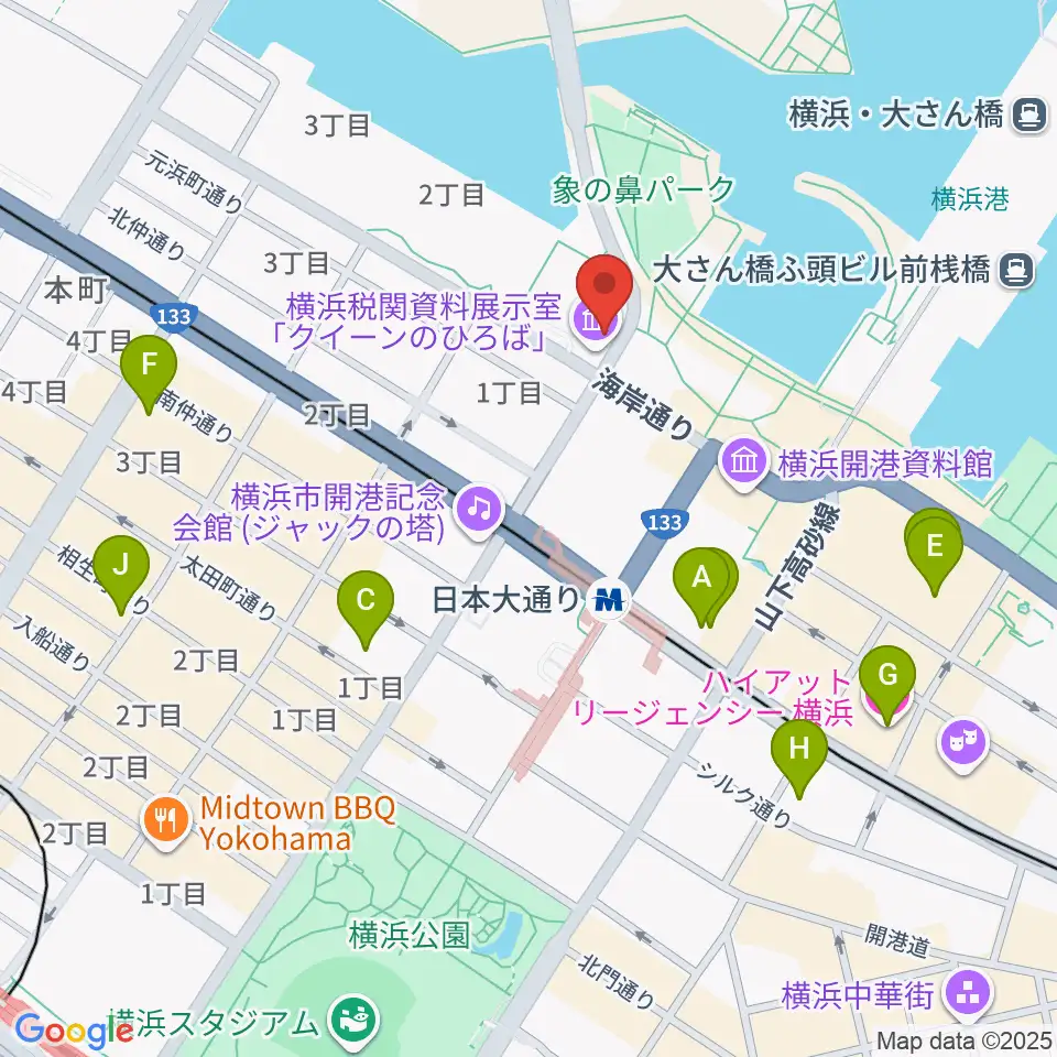 横浜税関資料展示室クイーンのひろば周辺のホテル一覧地図