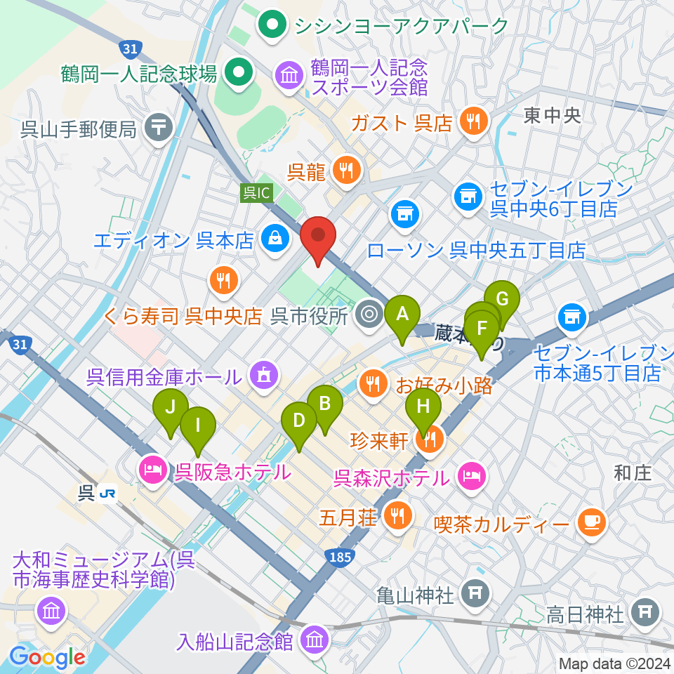 IHIアリーナ呉周辺のホテル一覧地図