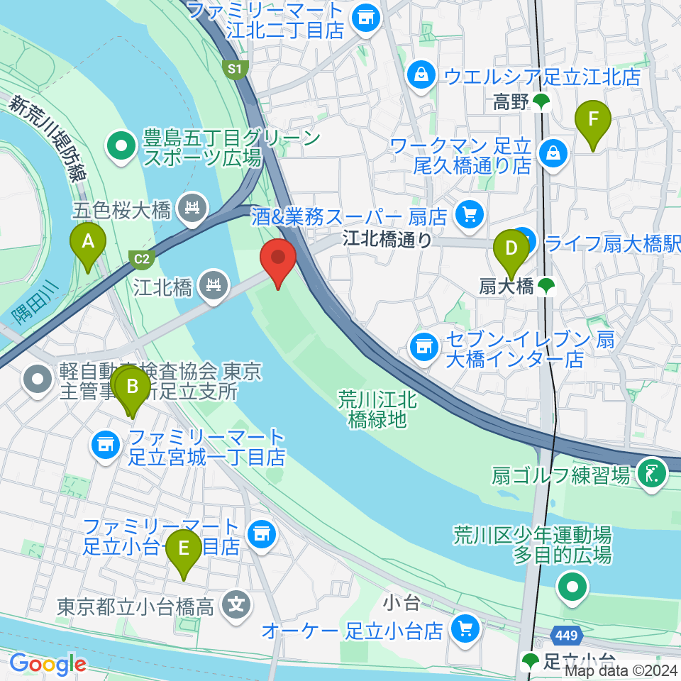 江北橋緑地左岸野球場周辺のホテル一覧地図