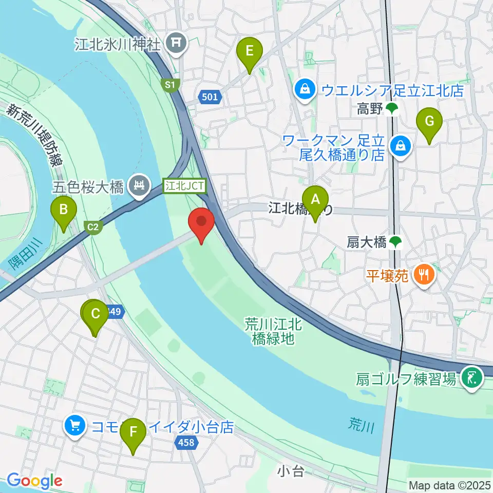 江北橋緑地左岸野球場周辺のホテル一覧地図