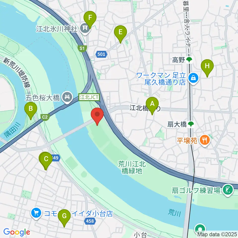 江北橋緑地左岸野球場周辺のホテル一覧地図