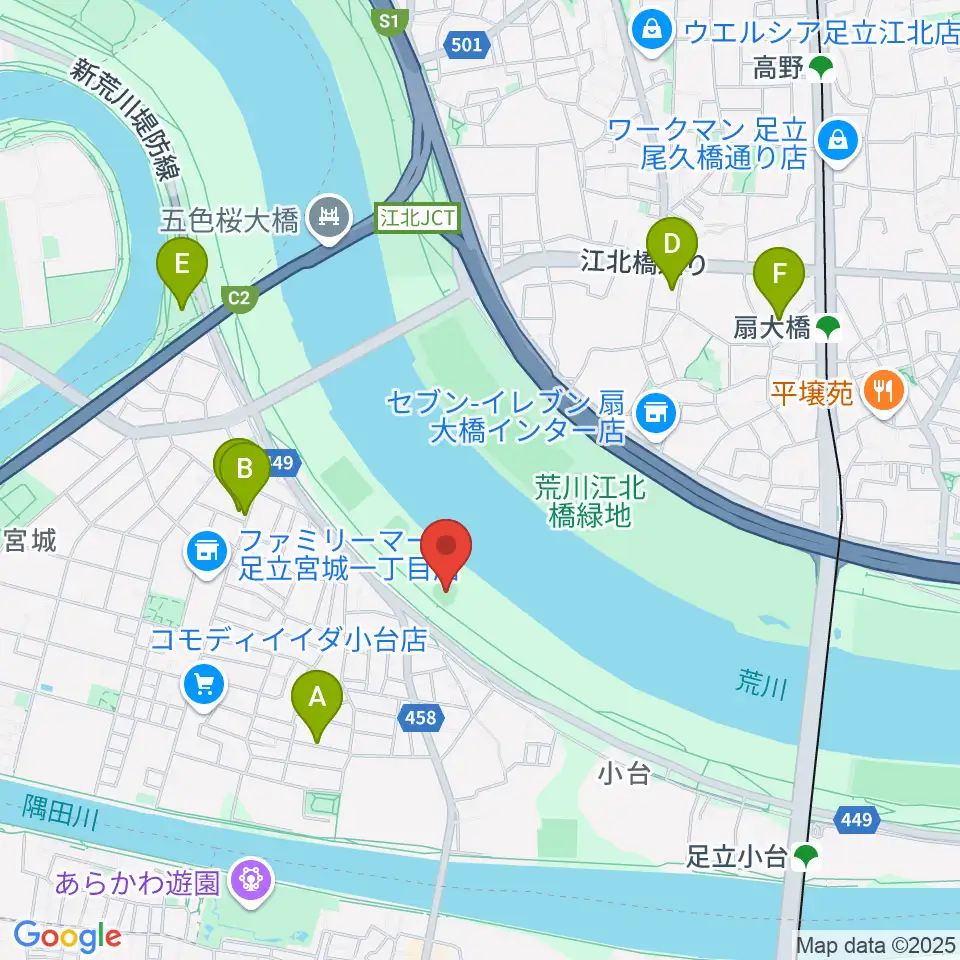 江北橋緑地右岸野球場周辺のホテル一覧地図