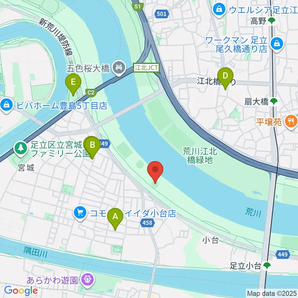 江北橋緑地右岸野球場周辺のホテル一覧地図