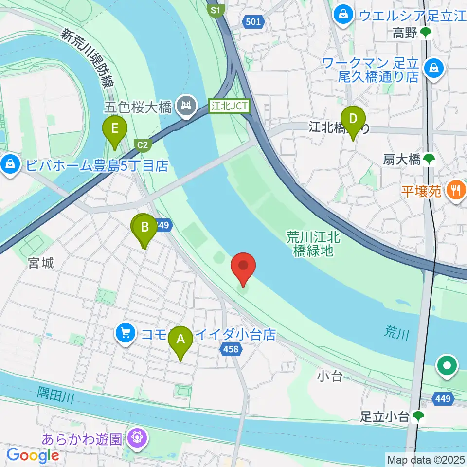 江北橋緑地右岸野球場周辺のホテル一覧地図