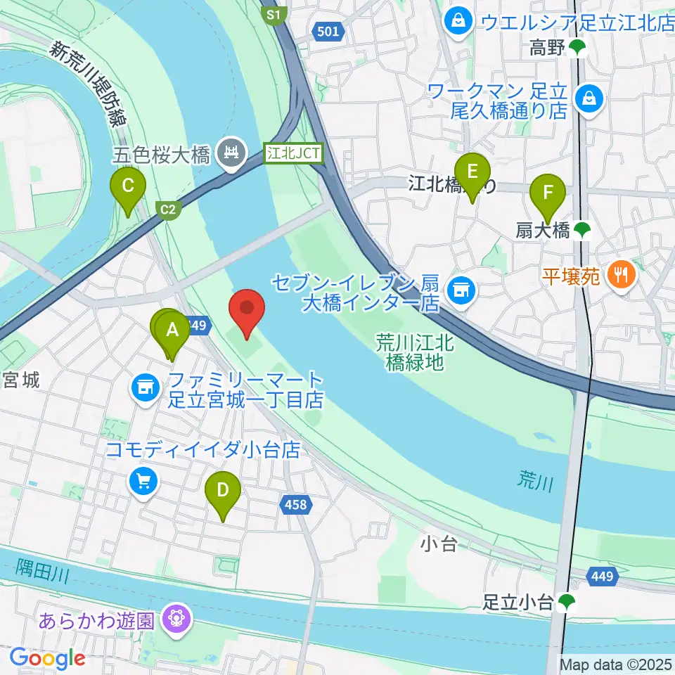 江北橋緑地右岸球技場周辺のホテル一覧地図
