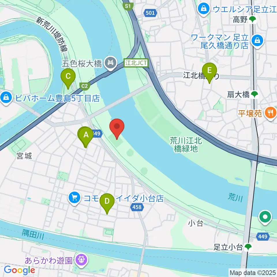 江北橋緑地右岸球技場周辺のホテル一覧地図