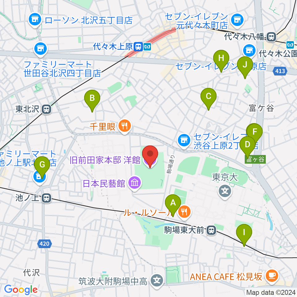 旧前田家本邸周辺のホテル一覧地図