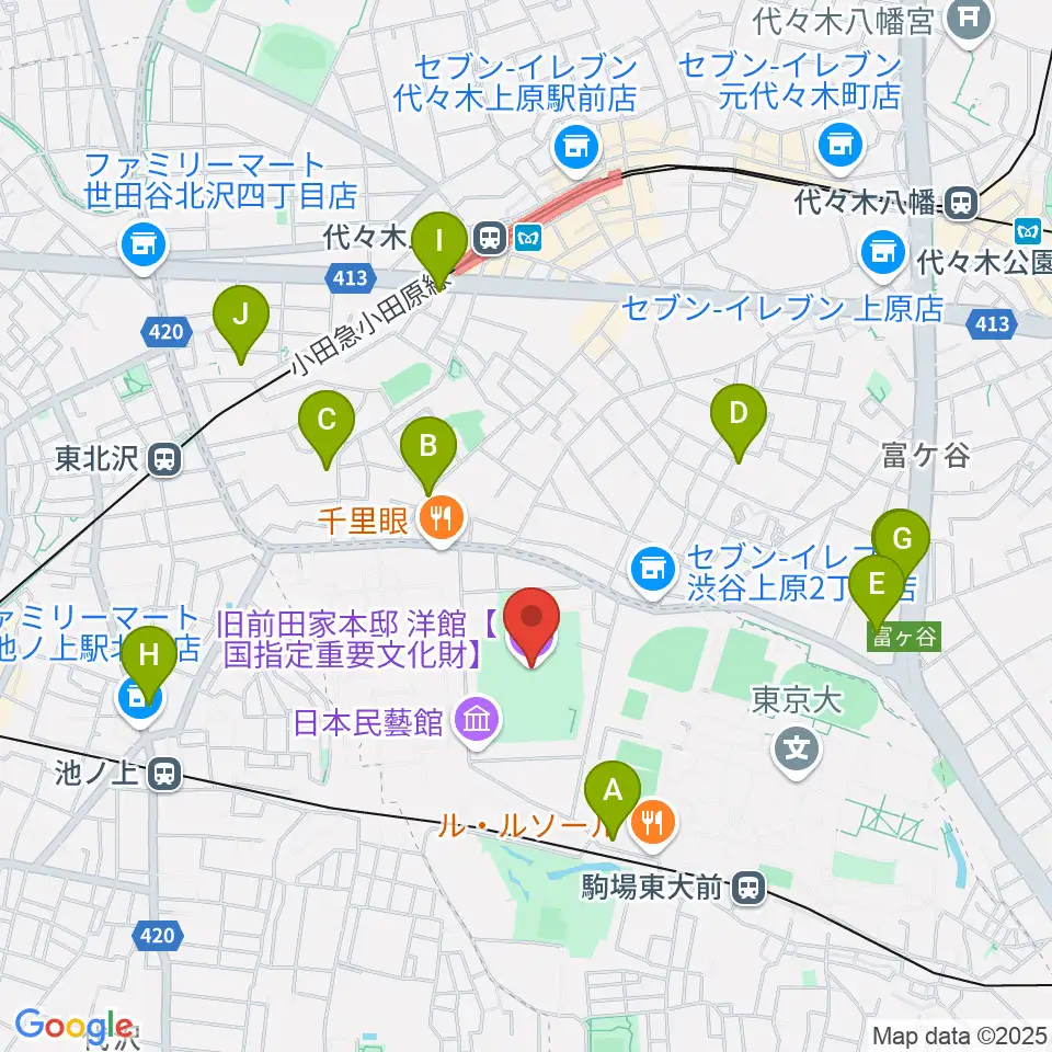 旧前田家本邸周辺のホテル一覧地図
