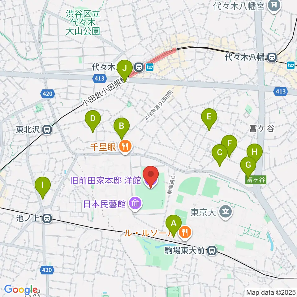 旧前田家本邸周辺のホテル一覧地図