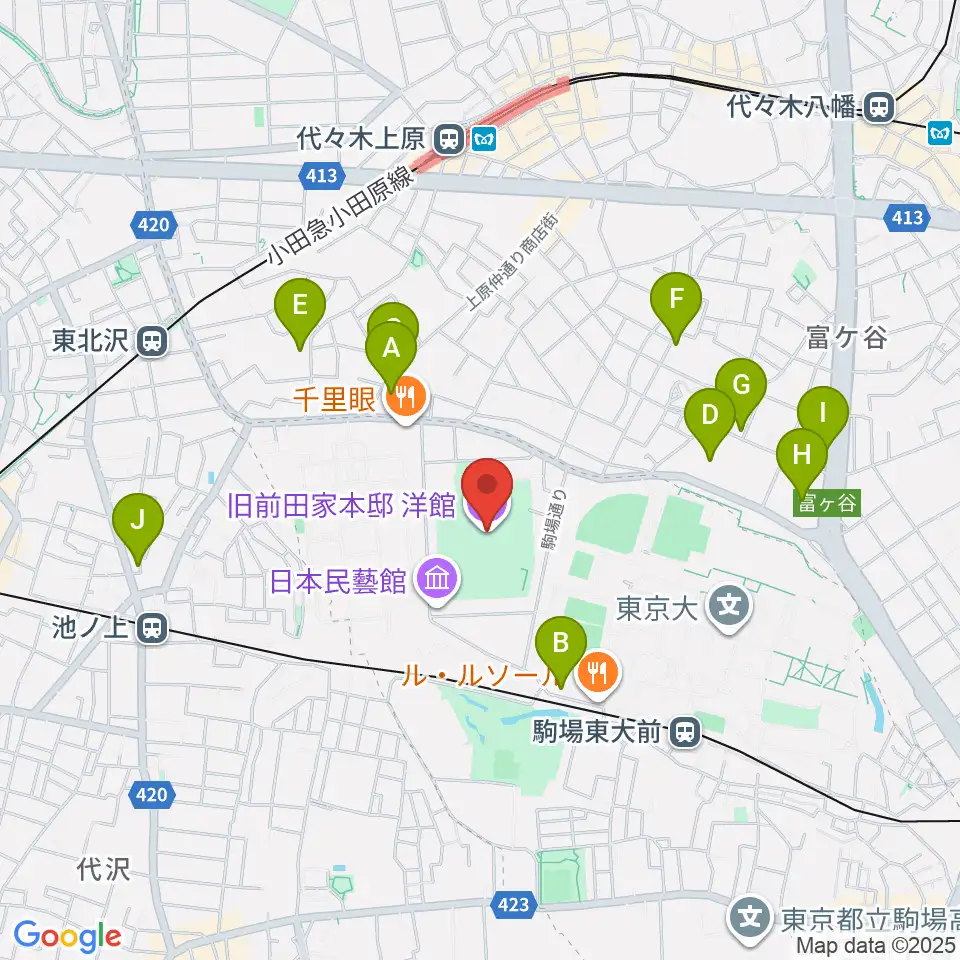 旧前田家本邸周辺のホテル一覧地図