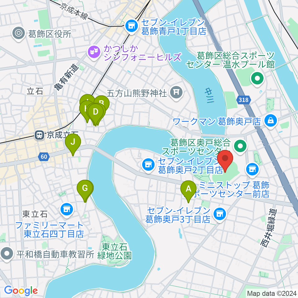 奥戸総合スポーツセンター陸上競技場周辺のホテル一覧地図