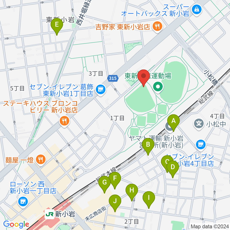 東新小岩運動場 野球場周辺のホテル一覧地図