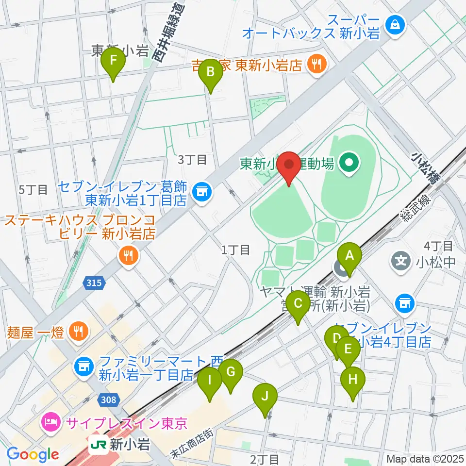 東新小岩運動場 野球場周辺のホテル一覧地図