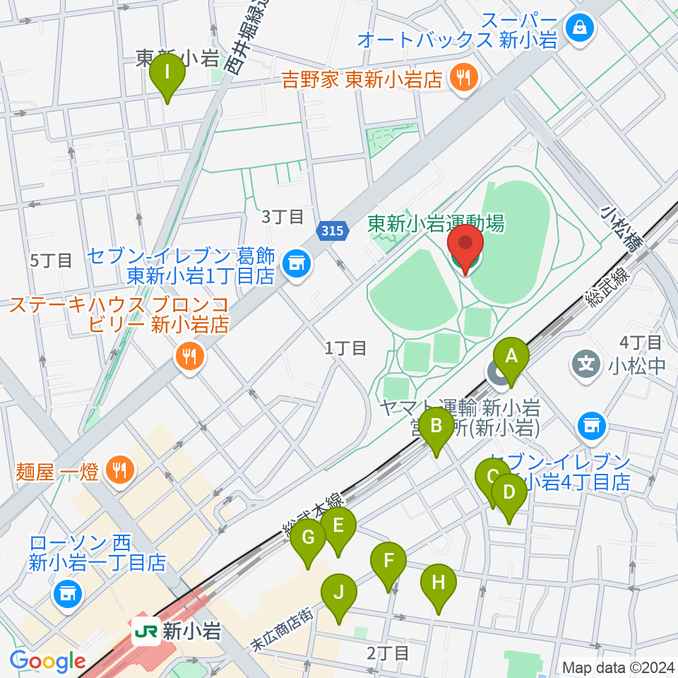 東新小岩運動場 陸上競技場周辺のホテル一覧地図