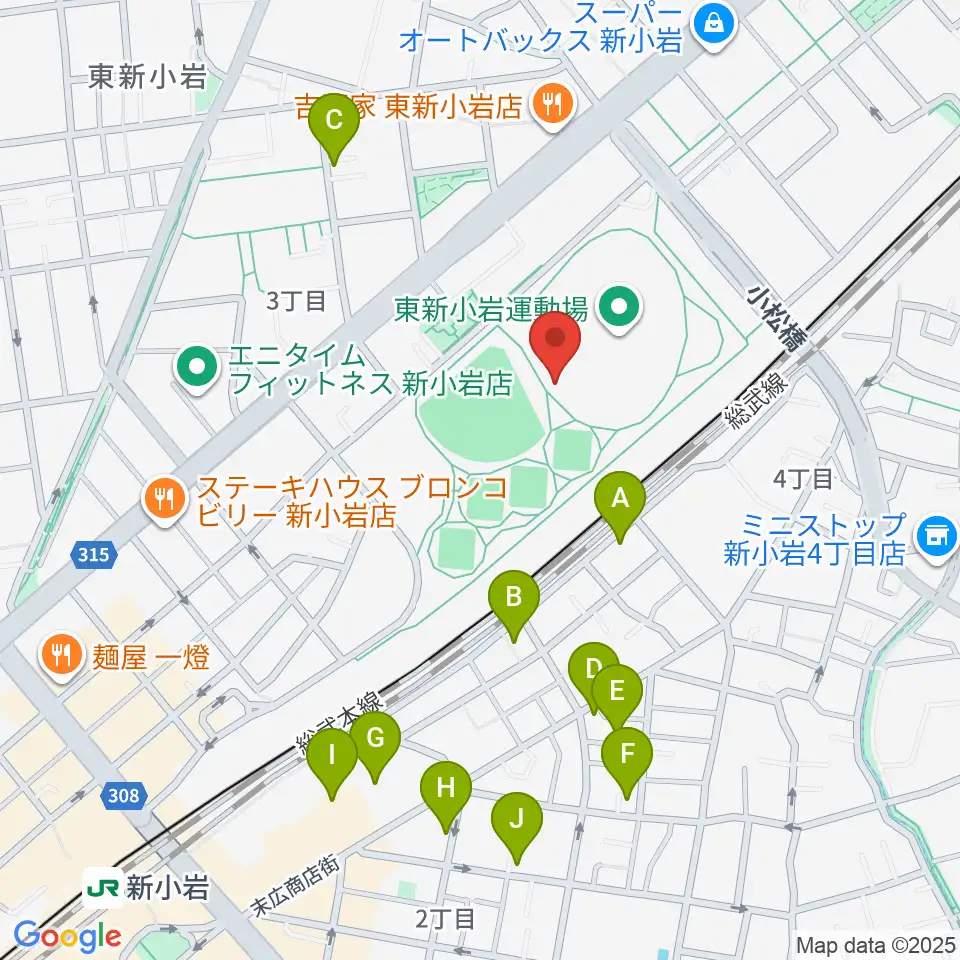 東新小岩運動場 陸上競技場周辺のホテル一覧地図