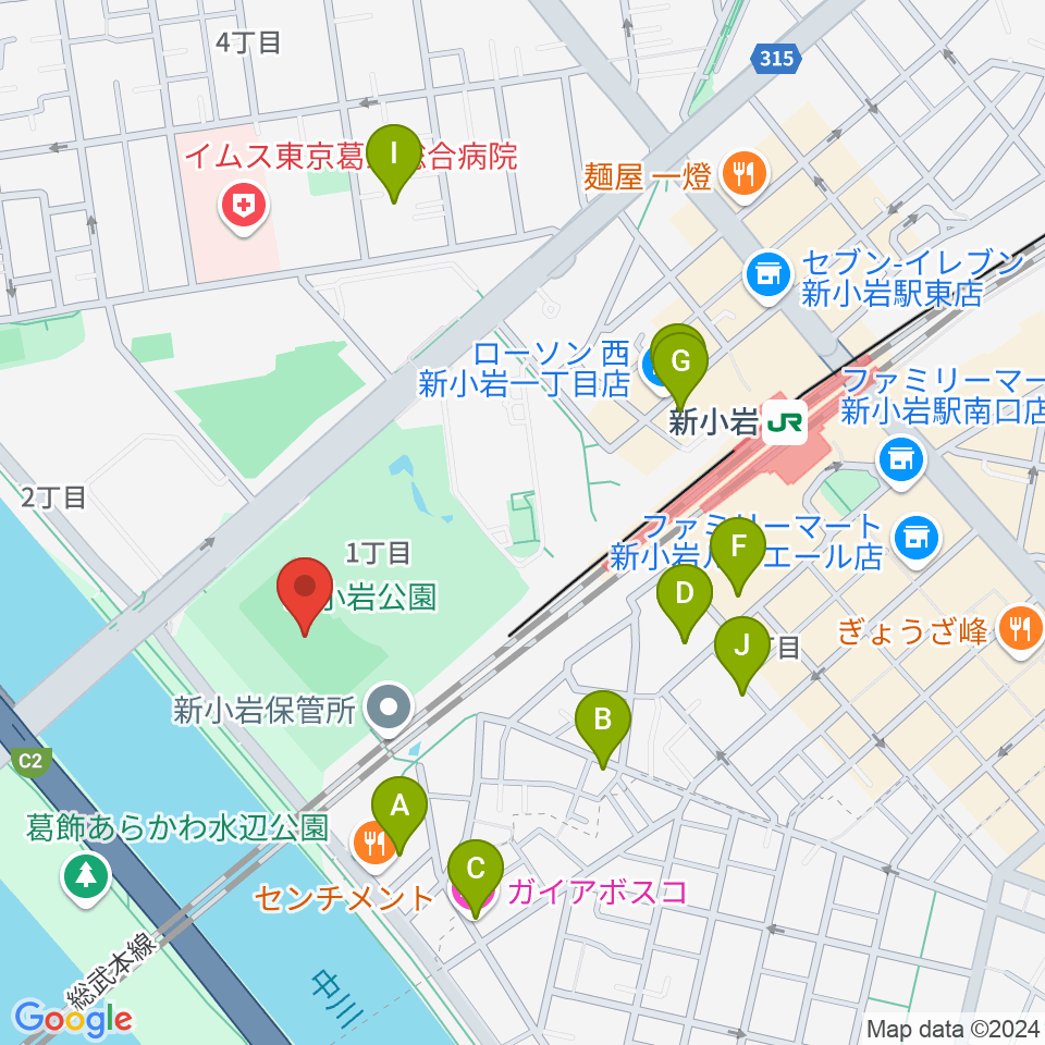 新小岩公園野球場周辺のホテル一覧地図