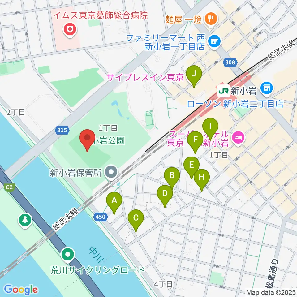 新小岩公園野球場周辺のホテル一覧地図