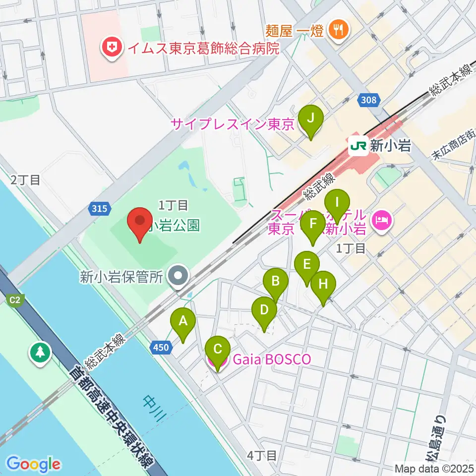 新小岩公園野球場周辺のホテル一覧地図